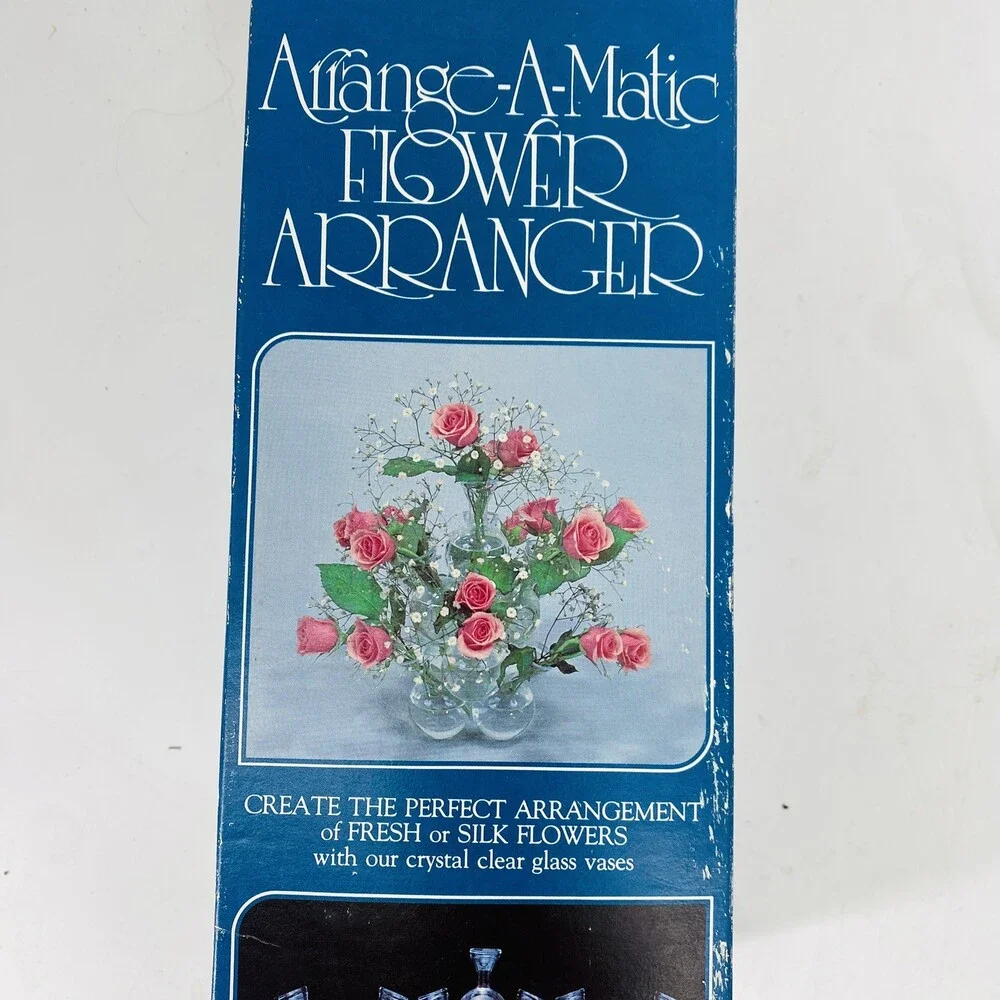 Vintage Arrange-A-Matic Flower Arranger Glass Bud Vase Original Box  2 Stacks